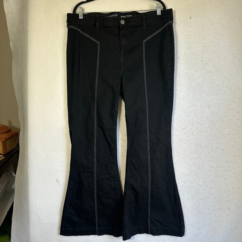 Torrid Sky High A-Line Flare Jeans Black Contrast Stitch Western Size 18R